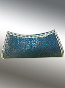Trendy clutch purse is made with shimmer fabric. This blue clutch has a beautiful diamond chain which is increasing beauty of this clutch.  This purse used in parties. Slight Color variations are possible due to differing screen and photograph resolutions.