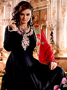 Be ready to slip in the comfort zone of this embroidered suit. The dazzling kameez have amazing embroidery patch work done with resham, zari, lace and frill work. Embroidery on kameez is highlighting the beauty of this suit. Beautiful embroidery patch border on kameez is stunning. Matching churidar and dupatta come along with this suit. This drape material is georgette fabric. The entire ensemble makes an excellent wear. Accessories shown in the image is just for photography purpose. Slight Color variations are possible due to differing screen and photograph resolutions.