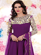 Outfit is a novel ways of getting yourself noticed. The dazzling purple georgette churidar suit have amazing embroidery patch work is done with resham, sequins and stone work. Beautiful embroidery work on kameez is stunning. The entire ensemble makes an excellent wear. Matching santoon churidar and chiffon dupatta is available with this suit. Slight Color variations are possible due to differing screen and photograph resolutions.