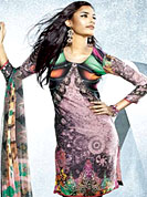 Keep the interest with this designer printed kurti. This fantastic faux crepe printed tunic is beautified with floral and abstract art print work. Matching stole is available with this tunic. Bottom shown in the image is just for photography purpose. The tunic can be customize upto 40 inches. Slight Color variations are possible due to differing screen and photograph resolutions.