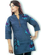 This Navy Blue cotton tunic is designed with resham embroidery patch work on all over in floral patterns. This is a perfect casual wear. Slight Color variations are possible due to differing screen and photograph resolutions.
