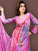 Extensive and showy tunics with simplicity. This onion pink and purple faux crepe tunic is designed with beautiful combination of digital print and sequins work in form of floral and abstract motifs. Beautiful printed faux georgette stole is available with this tunic. Bottom shown in the image is just for photography purpose. Slight Color variations are possible due to differing screen and photograph resolutions.