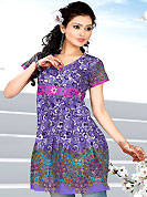 This light purple printed cotton readymade tunic is nicely designed with floral print and resham work. This is a perfect casual wear. Bottom shown in the image is just for photography purpose. Slight Color variations are possible due to differing screen and photograph resolutions.