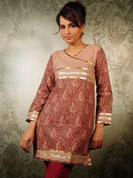 This maroon printed cotton kurti is design to attract and make the people go nuts on you.
The main feature of this kurti is the artistically crafted leafy patch work which gives it a decent yet stylish look.
The shimmering lace work done at the base and the wrists adds up to the gracefulness of the kurti and the kurti is suitable for almost every occasion.