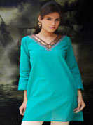 South cotton kurti with thread emboirdery on neck and boota lace work