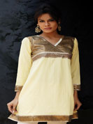 Crush kurti with brocket work and sequence embroidery work and ribbon work on neck