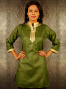 Metro self fabric kurti with sequence embroidery on neck and wrist
