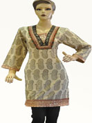 Jaipuri printed kurti with thread work lace sequence work on neck and mirror work on all over bottom