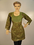 Khadi brown kurti with light stone work on heavy neck with same work on sleeves