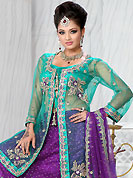 No one like ordinary look, because every woman has their own beauty and our collection gives extra ordinary look to you. This violet net lehenga is nicely embroidered patch work is done with stone, zardosi, cutdana and cutbeads work. The beautiful embroidery on lehenga made it awesome and gives you stylish and attractive look to others. Contrasting aqua blue choli, aqua blue net jacket and violet net dupatta is availble with this lehenga. Slight Color variations are possible due to differing screen and photograph resolutions.