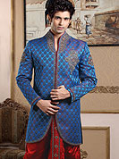 Attract all attentions with this pure banarasi silk worked with stones, zardosi and cutdana. A contrasting dhoti is enhanced your personality. Outfit is a novel ways of getting yourself noticed. A heavy embroidery on front border, collar and cuffs are enhanced your personality. Slight Color variations possible due to differing screen and photograph resolutions.