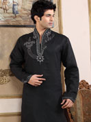 Its cool and have a very modern look to impress all. This kurta made with linen fabric. This kurta embellished with cutdana, beads, pearls and stones. The beautiful heavy embroidery on collar, front and cuff made it awesome and gives you stylish and attractive look to others. This kurta paired with same color fabric pathani salwar that completes the look. Slight Color variations possible due to differing screen and photograph resolutions.