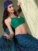 It is color this season and bright shaded suits are really something that is totally in vogue. This blue and green sattan patti saree is simply designed with spiral print work on all over saree. This beautiful saree is used for casual porpose which gives you a singular and dissimilar look. Color blend of this saree is nice. Matching blouse is available with this saree. Slight color variations possible due to differing screen and photograph resolution.  