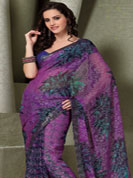 The traditional patterns used on this saree maintain the ethnic look. This light purple georgette smoke saree has beautiful floral and circles patterned mixed print work with amazing color combination. This saree is used for casual purpose. Matching blouse is available with this saree. Slight color variations possible due to differing screen and photograph resolution.