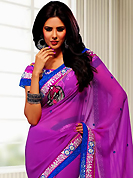 The glamorous silhouette to meet your most dire fashion needs. This fuchsia pink chiffon saree have beautiful embroidery patch work which is embellished with resham, zari, stone and lace work. Fabulous designed embroidery gives you an ethnic look and increasing your beauty. Matching blouse is available. Slight Color variations are possible due to differing screen and photograph resolutions.