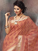An endearing splash oh colors look gorgeous tridimensional charm. This beautiful peach cotton saree is nicely designed with floral, abstract print and self weaving zari work. Beautiful print work on saree make attractive to impress all. It will enhance your personality and gives you a singular look. Matching blouse is available with this saree. Slight color variations are due to differing screen and photography resolution.