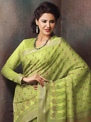 Exquisite combination of color, fabric can be seen here. This beautiful pastel green cotton saree is nicely designed with paisley, abstract, geometric print and self weaving zari work. Beautiful print work on saree make attractive to impress all. It will enhance your personality and gives you a singular look. Matching blouse is available with this saree. Slight color variations are due to differing screen and photography resolution.