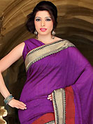Welcome to the new era of Indian fashion wear. This purple art silk saree have beautiful embroidery patch work which is embellished with thread, zari and stone work. Fabulous designed embroidery gives you an ethnic look and increasing your beauty. Matching blouse is available. Slight Color variations are possible due to differing screen and photograph resolutions.