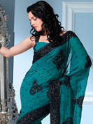 Faux Georgette is a stylish fabric. The conventional Indian designs and patterns used on these sarees maintain the cultural look, even as the modern draping style of these sarees give the wearer a cool look as well. Ultimate collection faux georgette embroidery with stone and zari, patch, floral print sarees.