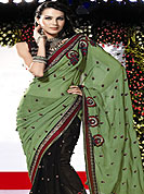 Adorable designer sarees with zari work on broder and sequence work matching blouse unstitched, slight color variation may be possible due to photographic resolution.