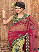 Designer Sarees in  material with net maintain the cultural look as well as modern look. Slight Color variations possible due to differing screen and photograph resolutions.