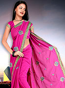 Outfit is a novel ways of getting yourself noticed.  This saree made with silk with georgette mix fabric. This saree have beautiful embroidery work on pallu and border. This saree is nicely designed with resham, zari and sitara work to give you pretty and singular look. The border of this saree is a symbol of elegance in its own. Matching blouse is available. Slight Color variations are possible due to differing screen and photograph resolutions.