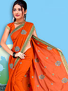 Let your personality speak for you this casual wear saree embellished with embroidery work.   This saree made with silk with georgette mix fabric. This saree have beautiful embroidery work on pallu and border. This saree is nicely designed with resham, zari and sitara work to give you pretty and singular look. The border of this saree is a symbol of elegance in its own. Matching blouse is available. Slight Color variations are possible due to differing screen and photograph resolutions.