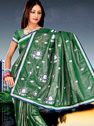 Make a remarkable fashion statement this season with this saree.  This saree made with silk with georgette mix fabric. This saree have beautiful embroidery work on pallu and border. This saree is nicely designed with resham, zari and sitara work to give you pretty and singular look. The border of this saree is a symbol of elegance in its own. Matching blouse is available. Slight Color variations are possible due to differing screen and photograph resolutions.