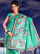 Symbol of fashion and beauty, each piece of our range of embroidered saree is certain to increase your look. This saree have beautiful embroidery work on pallu and border. This saree is nicely designed with resham, zari and sitara work to give you pretty and singular look. The border of this saree is a symbol of elegance in its own. Matching blouse is available.  This saree made with silk with georgette mix fabric. Slight Color variations are possible due to differing screen and photograph resolutions.