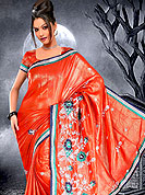 Style and trend will be at the peak of your beauty when you adorn this saree. This saree have beautiful embroidery work on pallu and border. This saree is nicely designed with resham, zari and sitara work to give you pretty and singular look. The border of this saree is a symbol of elegance in its own.  This saree made with silk with georgette mix fabric. Matching blouse is available. Slight Color variations are possible due to differing screen and photograph resolutions.