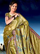 Embroidered sarees are highly in order on a range of occasions such as wedding, formal party and festivals. Because of their stunning looks, it has become popular with women all over the country. This saree have beautiful embroidery work on pallu and border. This saree is nicely designed with resham, zari and sitara work to give you pretty and singular look. The border of this saree is a symbol of elegance in its own.  This saree made with silk with georgette mix fabric. Matching blouse is available. Slight Color variations are possible due to differing screen and photograph resolutions.