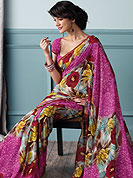Let your personality speak for you this casual wear saree embellished with print work. This beautiful and pretty printed saree nicely designed with Stylish floral pattern. The saree is specially crafted for your stunning look and terrific style. This saree material is georgette. Matching Blouse is available. Slight color variations are possible due to differing screen and photograph resolution.
