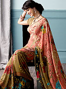 Try out this year top trends, glowing, bold and natural collection. This beautiful and pretty printed saree nicely designed with Stylish floral pattern. The saree is specially crafted for your stunning look and terrific style. This saree material is georgette. Matching Blouse is available. Slight color variations are possible due to differing screen and photograph resolution.