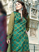Let your personality speak for you this designer chanderi adorned with resham, gata patti and butti work, made it attractive.  Try out this years top trends, glowing, bold and natural collection. This suit is crafted for giving you ultimate look with dupatta. Slight Color variations possible due to differing screen and photograph resolutions. 
