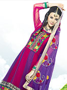 Emblem of fashion and beauty, each piece of our range of embroidery Suits is certain to enhance your look as per today’s trends. This classic red-purple suit is fascinating. Kameez have nicely designed with resham embroidery border and patch work. Stylish neck is eye catching to impress all. Matching heavy floral embroidery dupatta and salwaar gives a perfect finish to the entire suit. Slight Color variations are possible due to differing screen and photograph resolutions.