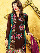 Emblem of fashion and beauty, each piece of our range of embroidery Suits is certain to enhance your look as per today’s trends. This classic brown-sky blue suit is fascinating with chanderi print. Kameez is nicely designed with resham embroidery border and floral patch work. Contrasting dupatta is eye catching to impress all. Matching dupatta and salwaar gives a perfect finish to the entire suit. Slight Color variations are possible due to differing screen and photograph resolutions.