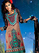Keep the interest with this designer embroidery net-jacquard suit with pure chiffon dupatta. This stunning suit adorns with floral embroidery work. Beautiful embroidery done with reshams threads and zari work on kameez which is enhanced your personality. Stylish pattern on neck is startling and give’s a singular look. Matching churidar and dupatta is available with this. Slight Color variations are possible due to differing screen and photograph resolutions.