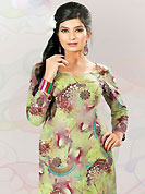 This pastel green cotton tunic is nicely designed with floral print and lace work in fabulous style. This is a perfect casual wear. This is made with cotton fabric. Bottom shown in the image is just for photography purpose. Slight color variations are possible due to differing screen and photograph resolution.