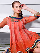 An occasion wear perfect is ready to rock you. This beautiful designer shaded light rust net readymade kurti have amazing embroidery work is done with zari, sequins, stone and lace work. The entire ensemble makes an excellent wear. This is a perfect patry wear readymade kurti. Bottom shown in the image is just for photography purpose. Slight Color variations are possible due to differing screen and photograph resolutions.