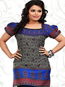 This dark grey and blue american crepe readymade tunic is nicely designed with floral and abstract print work. This is a perfect casual wear readymade kurti. Bottom shown in the image is just for photography purpose. Minimum quantity order 12pcs in each style. Slight Color variations are possible due to differing screen and photograph resolutions.