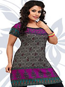 This dark grey and magenta american crepe readymade tunic is nicely designed with floral and abstract print work. This is a perfect casual wear readymade kurti. Bottom shown in the image is just for photography purpose. Minimum quantity order 12pcs in each style. Slight Color variations are possible due to differing screen and photograph resolutions.