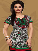 This off white and black american crepe readymade tunic is nicely designed with floral, abstract print and patch work. This is a perfect casual wear readymade kurti. Bottom shown in the image is just for photography purpose. Minimum quantity order 12pcs in each style. Slight Color variations are possible due to differing screen and photograph resolutions.
