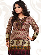 This light fawn french jacquard readymade tunic is nicely designed with floral and abstract print work. This is a perfect casual wear readymade kurti. Bottom shown in the image is just for photography purpose. Minimum quantity order 12pcs in each style. Slight Color variations are possible due to differing screen and photograph resolutions.