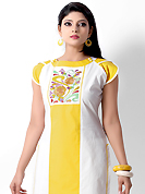 Outfit is a novel ways of getting yourself noticed. This beautiful designer white and yellow cotton readymade tunic have amazing embroidery patch work is done with resham work. The entire ensemble makes an excellent wear. This is a perfect patry wear readymade kurti. Accessories shown in the image is just for photography purpose. Bottom and accessories shown in the image is just for photography purpose. Slight Color variations are possible due to differing screen and photograph resolutions.