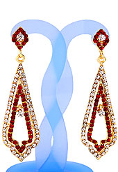 Grab some shine in this festive season. Beautiful earring is studded with Red and White Diamonds. The base frame of earring is made with alloy metal. Slight Color variations are possible due to differing screen and photograph resolution.