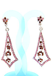 Create striking glance with this earring intended in a rhombus shaped frames which are nicely designed with Pink and Maroon Diamonds work. The base frame of earring is made with alloy metal. Keep away from water, sweat and perfume. Slight Color variations are possible due to differing screen and photograph resolution.