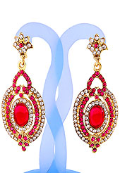 A pair of earrings looks excellent with delicate & elegant work. Earrings are nicely crafted with pink and white diamonds studded oval shaped frame with pink stone in centre. The base frame of earring is made with alloy metal. It’s used for wedding and party purpose. Keep away from water, sweat and perfume. Slight Color variations are possible due to differing screen and photograph resolution.
