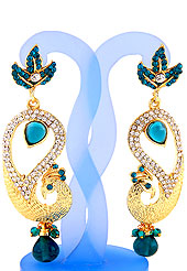 Each design has been carefully crafted keeping in mind the taste of today’s Indian woman. A classic earring is beautified with diamond and crystal moti work. Peacock shape frames studded with Light Blue and white diamonds. Hanging moti and stone in centre is the main point of attraction. Keep away from water, sweat and perfume. Slight Color variations are possible due to differing screen and photograph resolution.