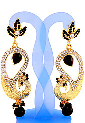 Each design has been carefully crafted keeping in mind the taste of today’s Indian woman. A classic earring is beautified with diamond and crystal moti work. Peacock shape frames studded with white and black diamonds. Hanging moti and stone in centre is the main point of attraction. Keep away from water, sweat and perfume. Slight Color variations are possible due to differing screen and photograph resolution.