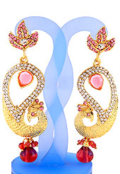 Each design has been carefully crafted keeping in mind the taste of today’s Indian woman. A classic earring is beautified with diamond and crystal moti work. Peacock shape frames studded with white and baby pink diamonds. Hanging moti and stone in centre is the main point of attraction. Keep away from water, sweat and perfume. Slight Color variations are possible due to differing screen and photograph resolution.